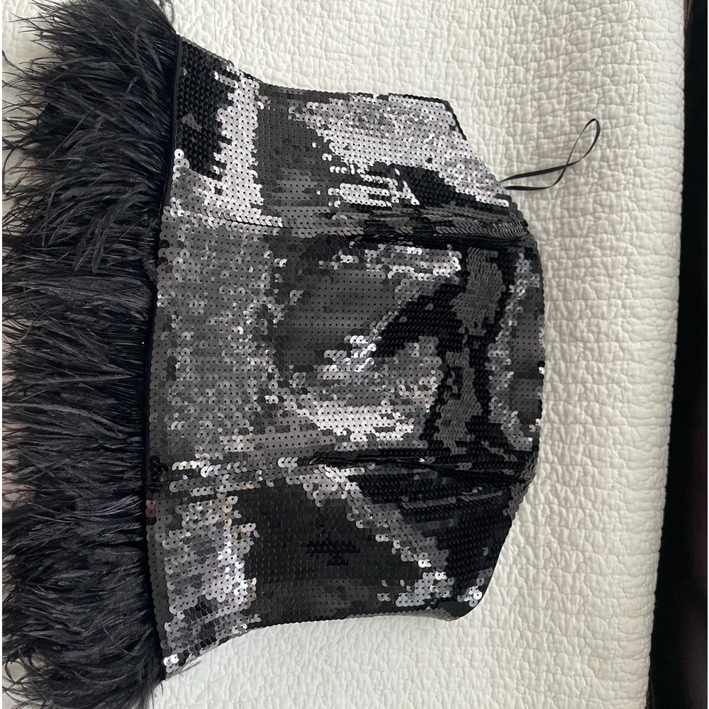 Express black sequined feather top size medium